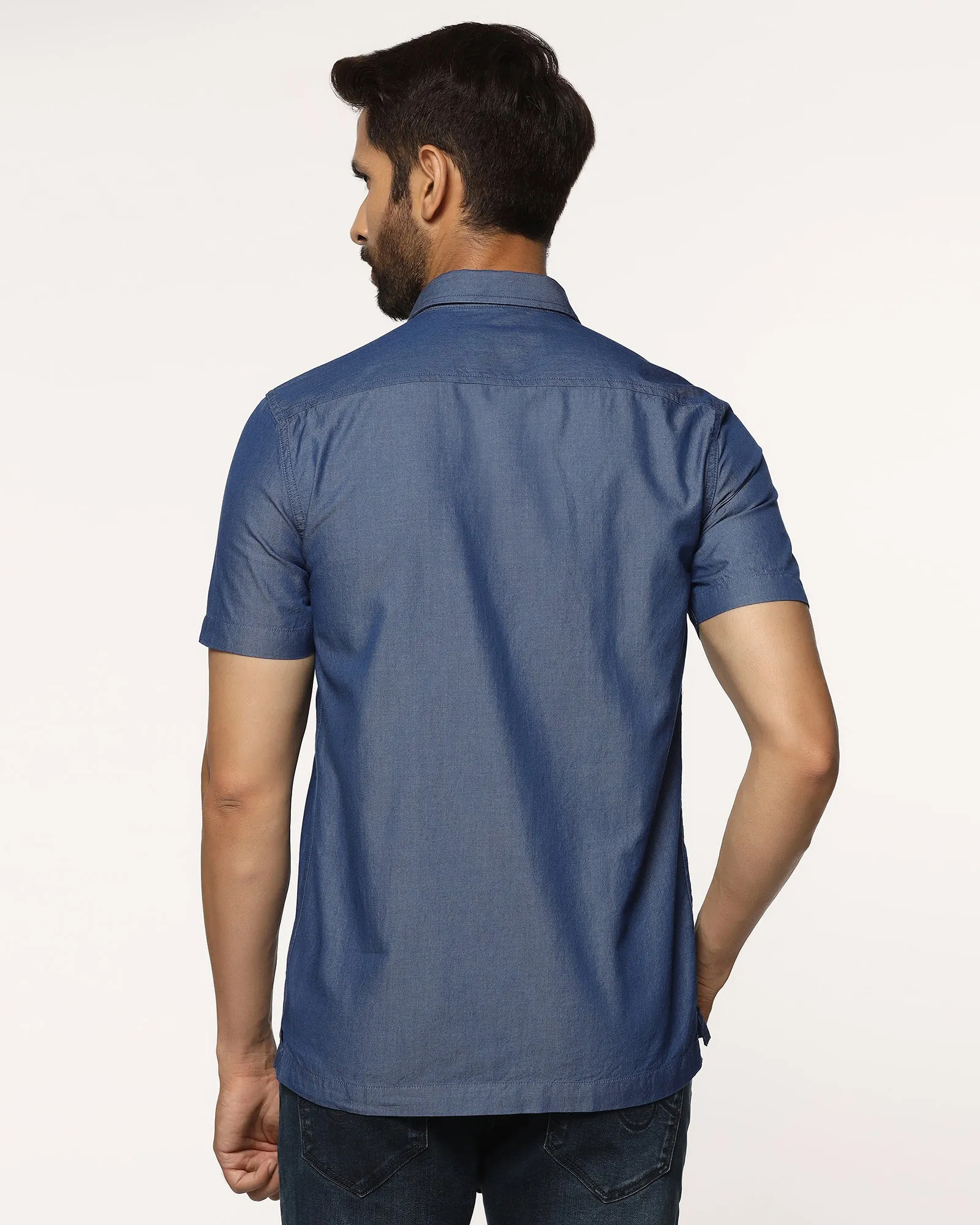 Casual Half Sleeve Indigo Solid Shirt - Mylo Bold Hue