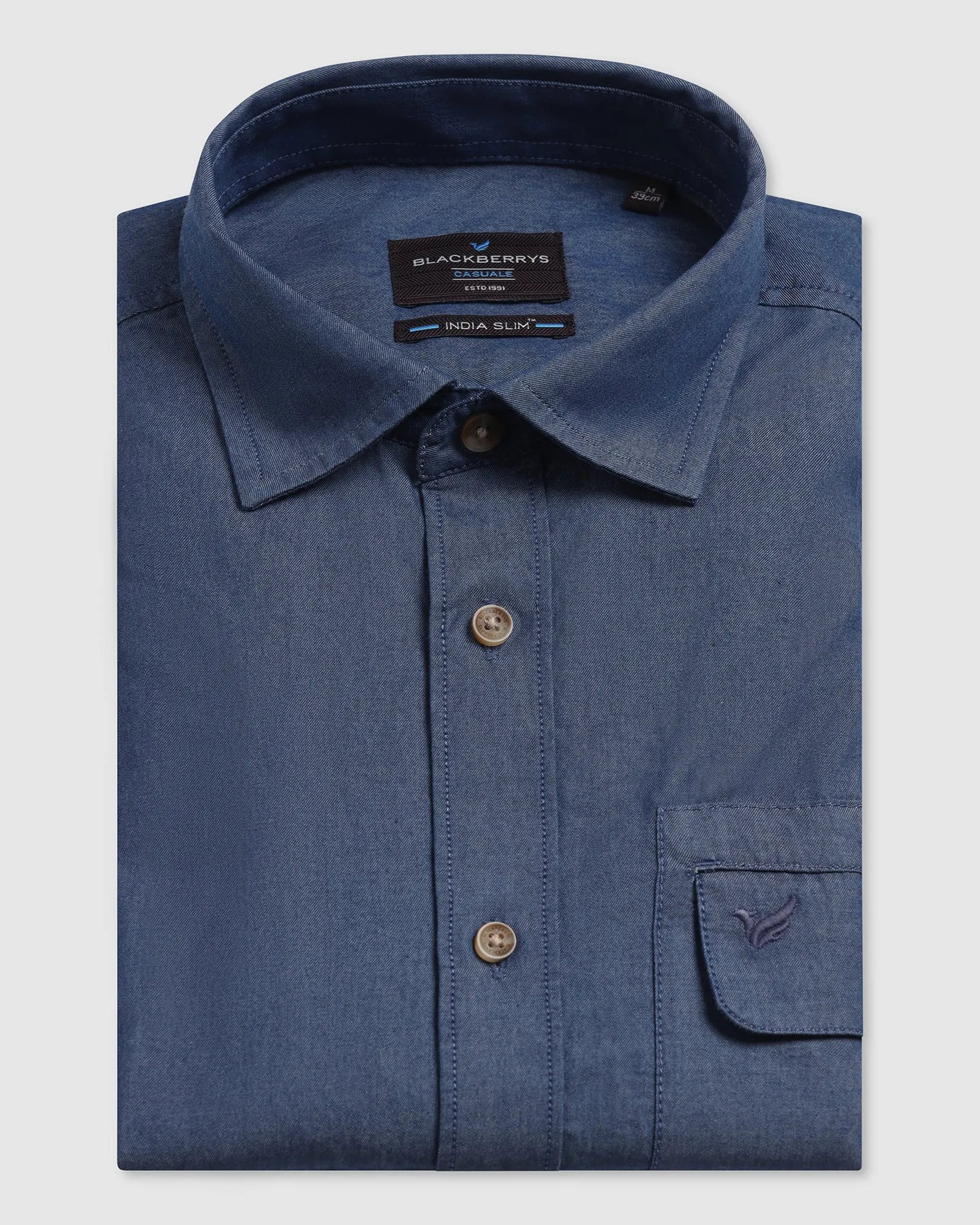 Non Irritating Tags Casual Half Sleeve Indigo Solid Shirt - Mylo