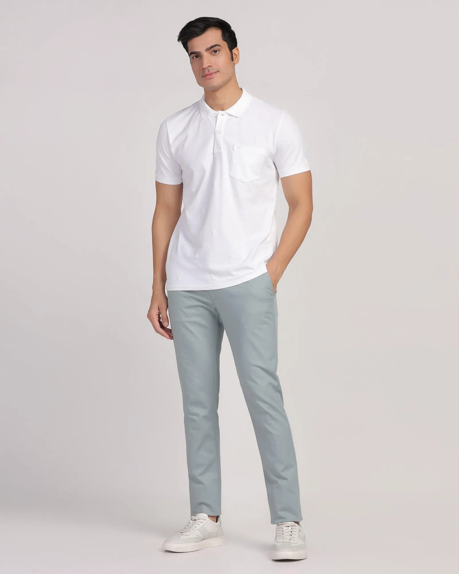 Soft Fabric Sporty Comfort Fit Slim Fit B-91 Casual Powder Blue Textured Khakis - Duncan