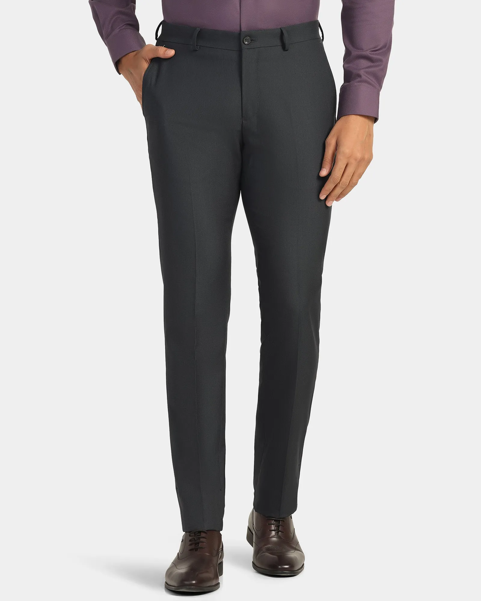 Perfect Movement Slim Fit B-91 Formal Dark Grey Textured Trouser - Fendi