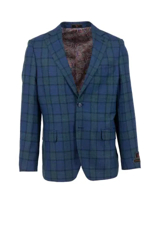 Elegant Evening UV Protective Coating Tiglio Luxe Navy With Green Windowpane Dolcetto Modern Fit, Pure Wool Jacket TL7516