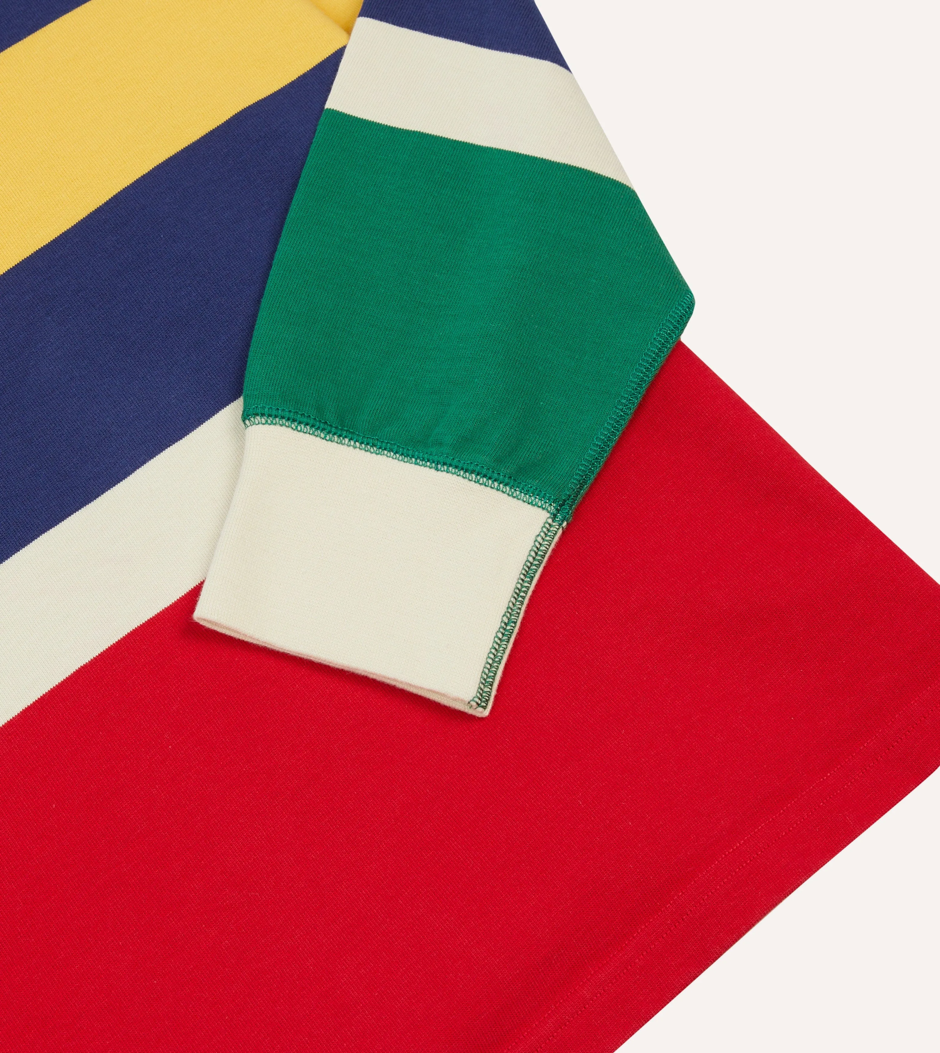 Red, Yellow and Navy Multi Stripe Cotton Rugby Shirt Flex Fit Collar Earthy Palette