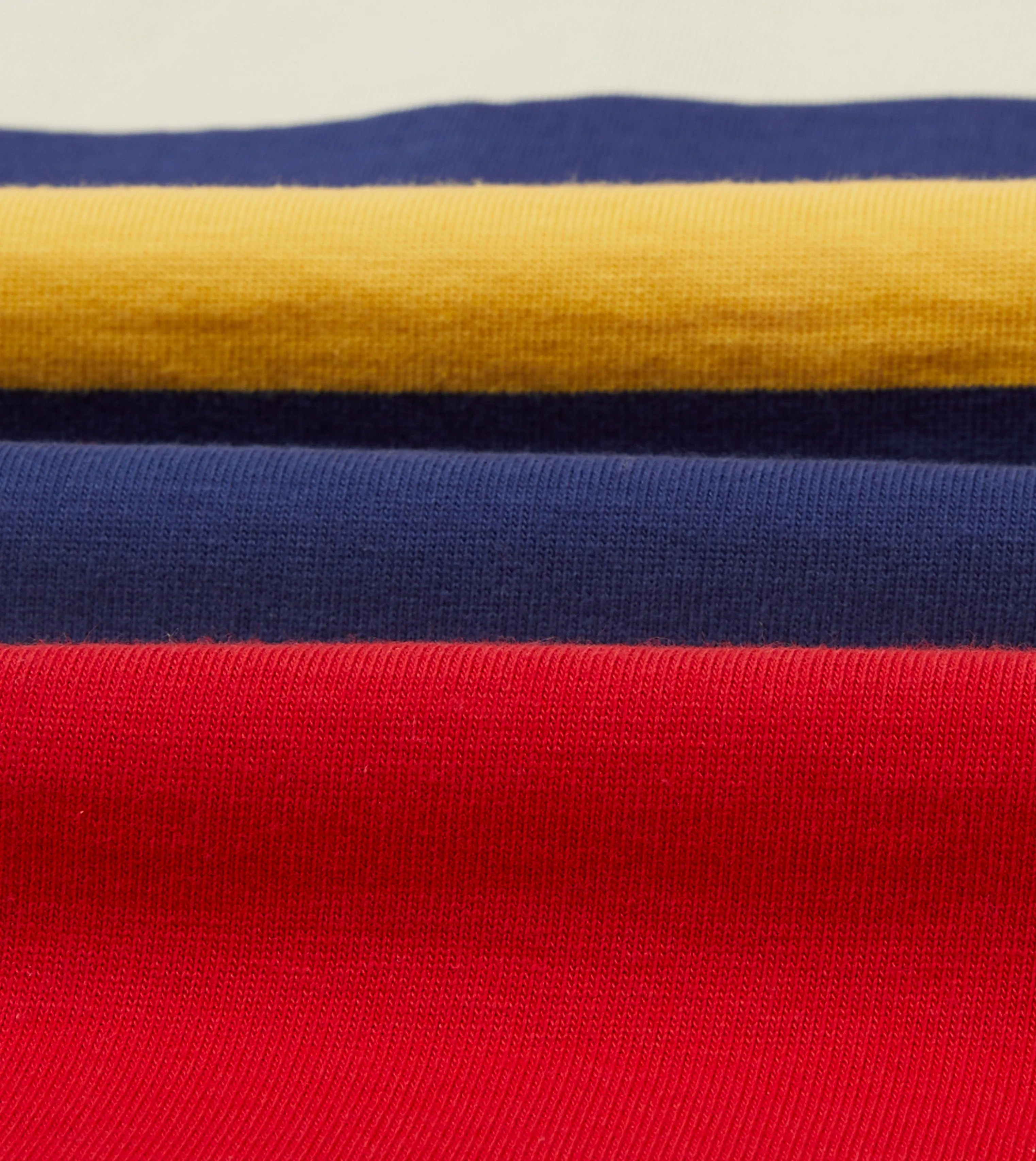 Sophisticated Style Double Stitched Seams Red, Yellow and Navy Multi Stripe Cotton Rugby Shirt