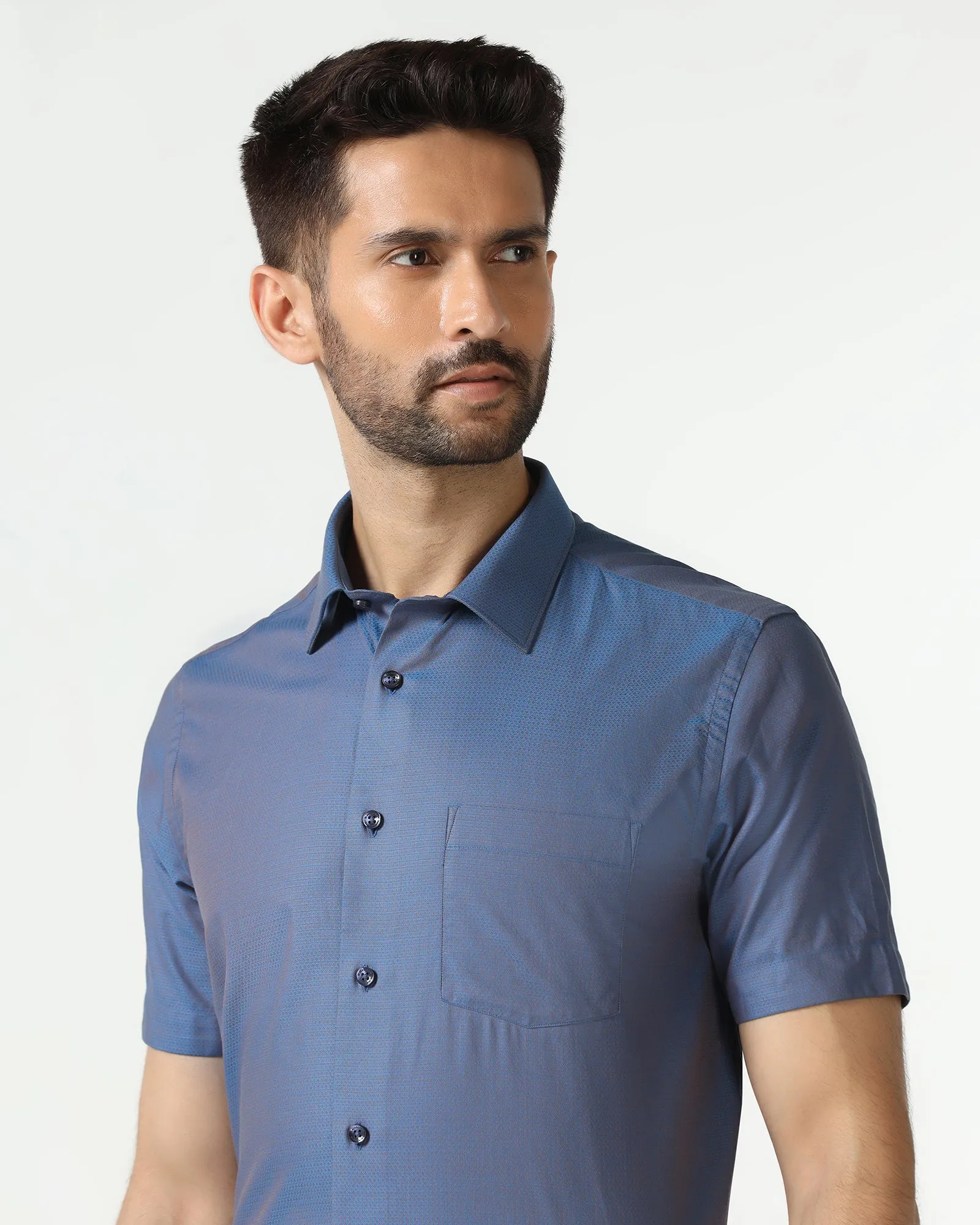 Cobalt Half Sleeve Textured Shirt - Zander Neutral Shade