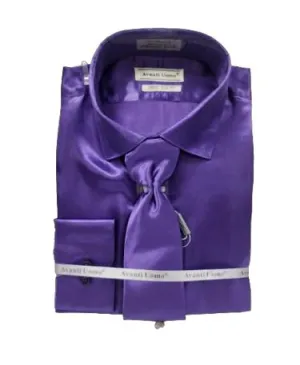 AVANTI UOMO SATIN SLIM FIT W/ TIE DNS06 PURPLE Lounge Wear Eco Friendly Dye