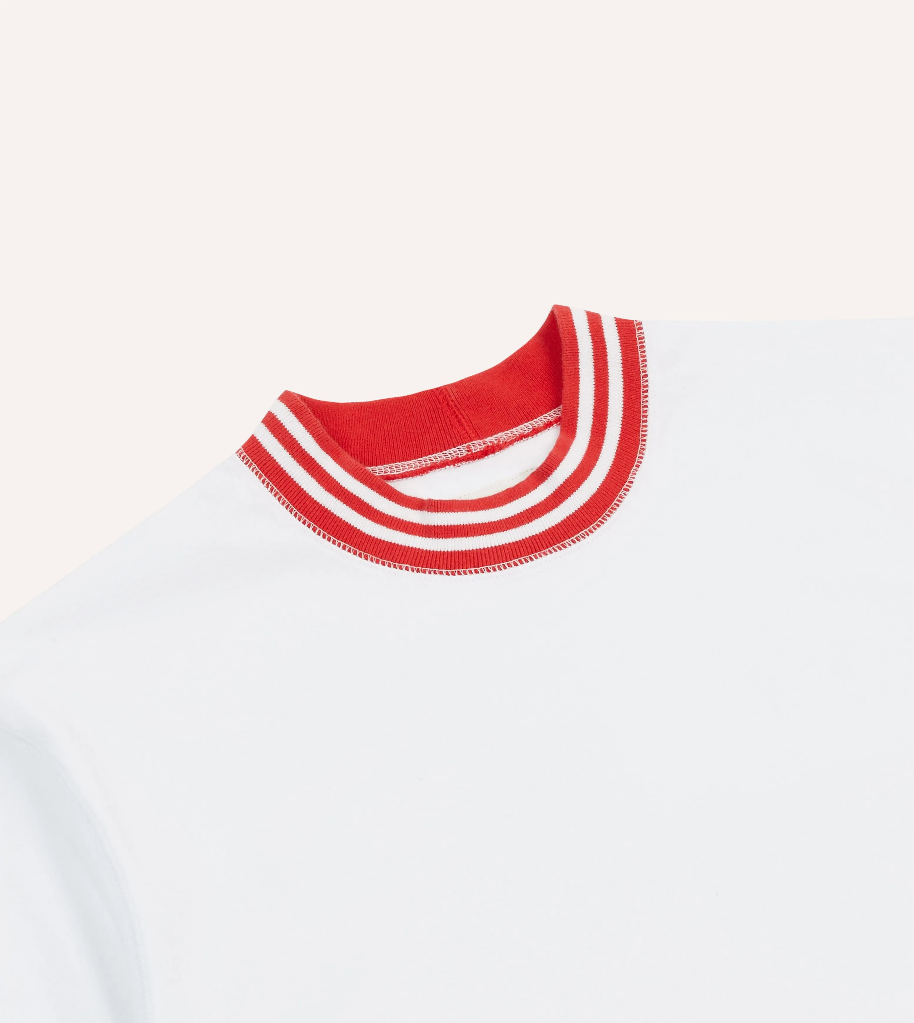 White and Red Tipped Ringer T-Shirt Stretchable Soft Brushed Finish
