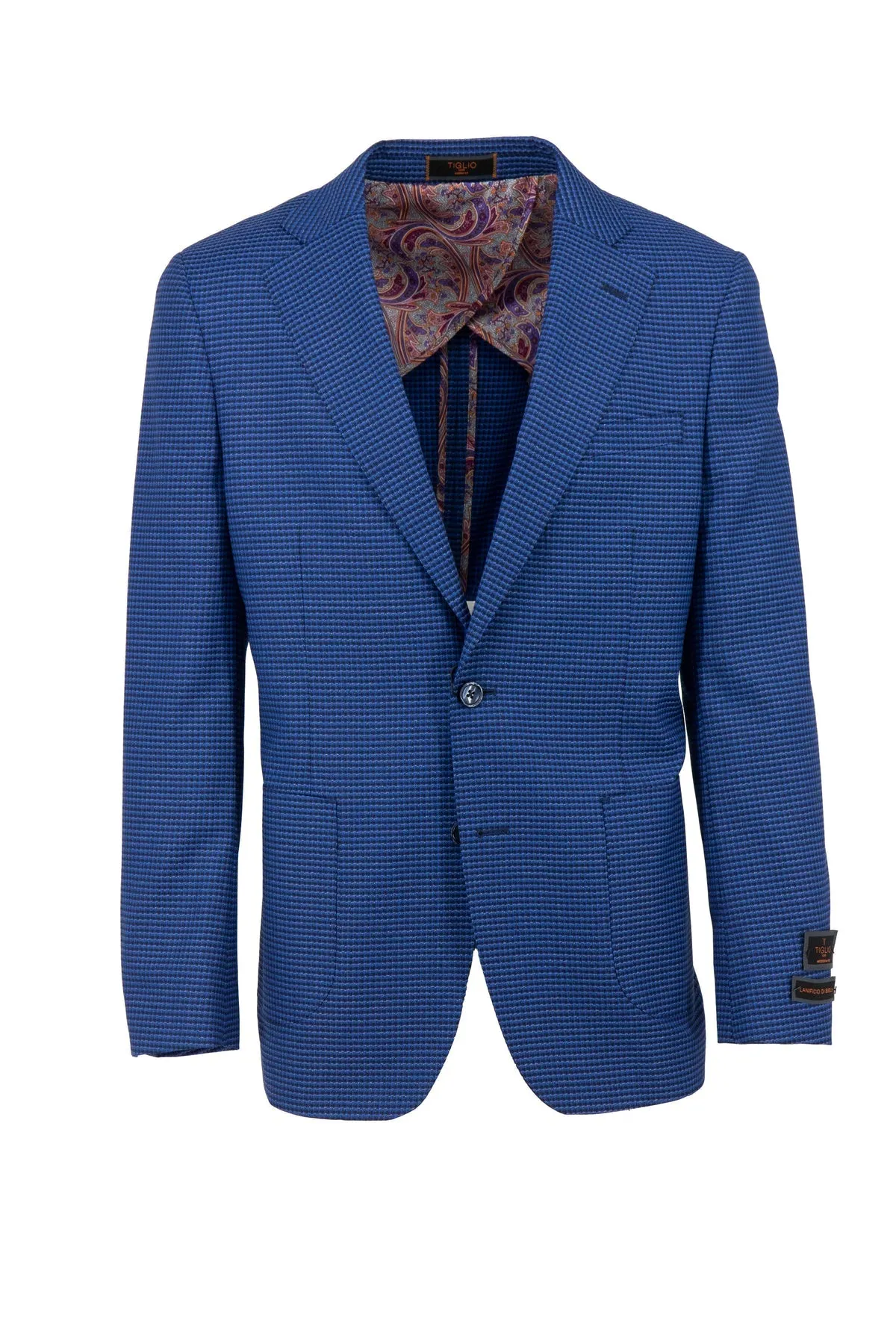 Sleek Layer Look Non Chafing Neckline Tiglio Luxe Blue Mini Check Dolcetto/THP Modern Fit half lined, Pure Wool Jacket TL6306