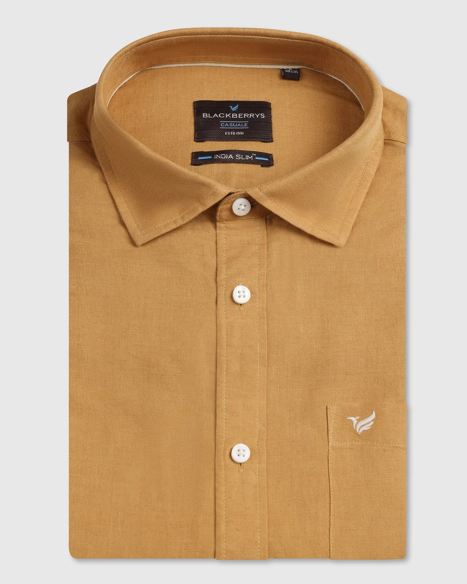 Yellow Half Sleeve Linen Solid Shirt - Salmon Earthy Hue