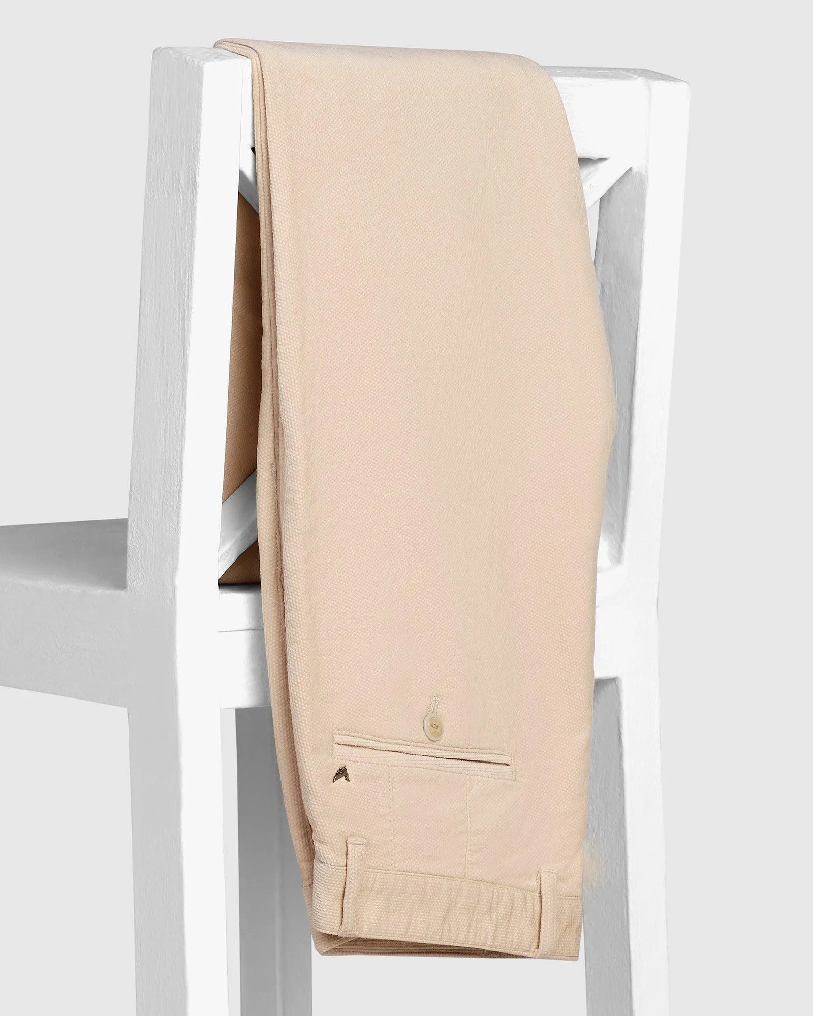 Simple Style AdjustableTabs Slim Comfort B-95 Casual Beige Textured Khakis - Moon