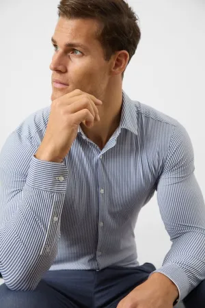 Boho chic Trendy designs Striped Stretch Formal Shirt in Navy