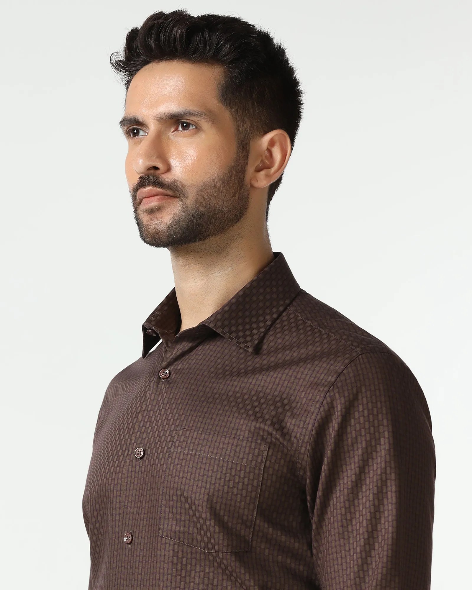 Brown Textured Shirt - Roster Unique Design Breathable Material