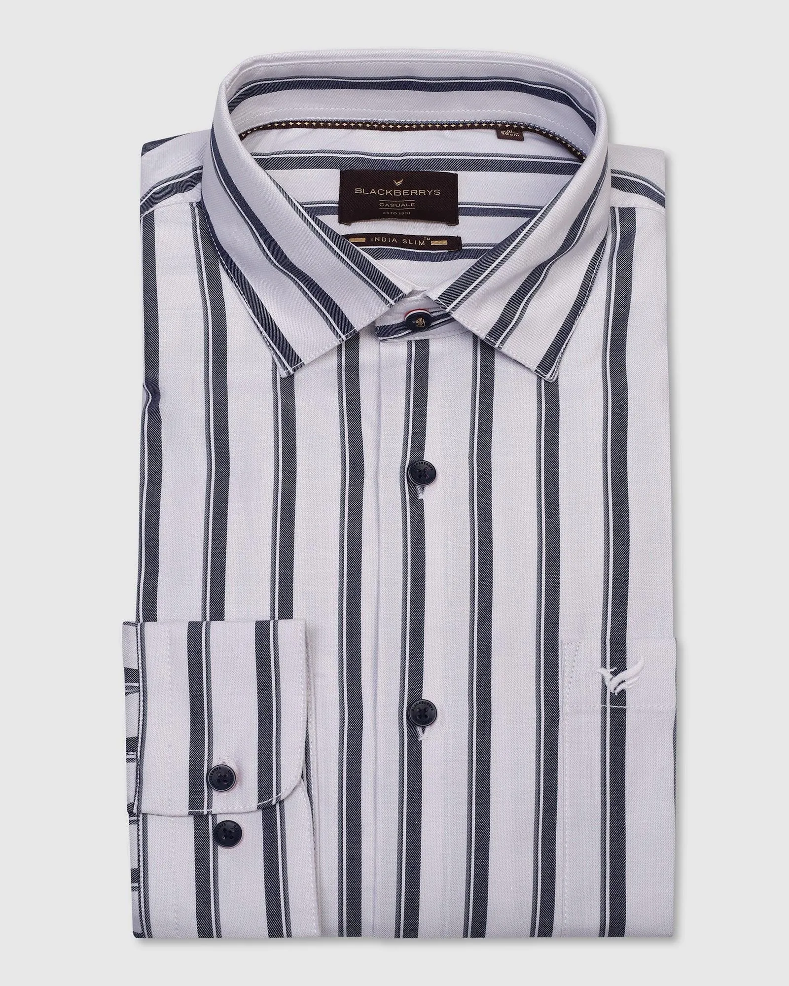 Casual White Stripe Shirt - Vegas Ventilated Back Panel Ruffle Edge