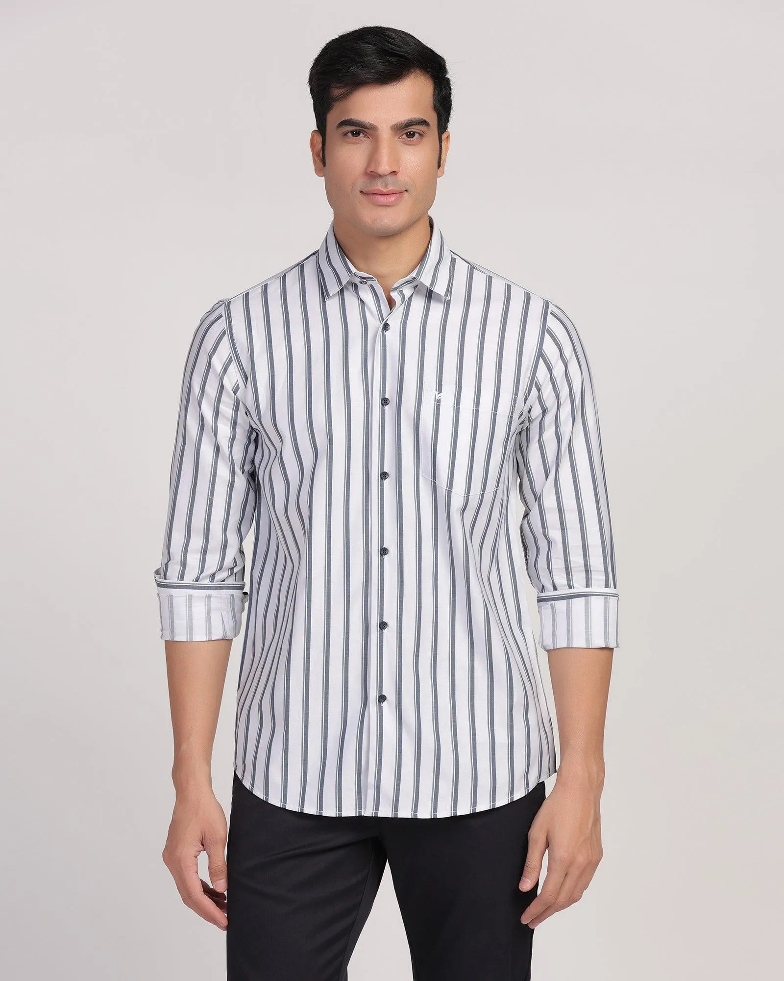 Casual Comfort Polished Finish Casual White Stripe Shirt - Vegas