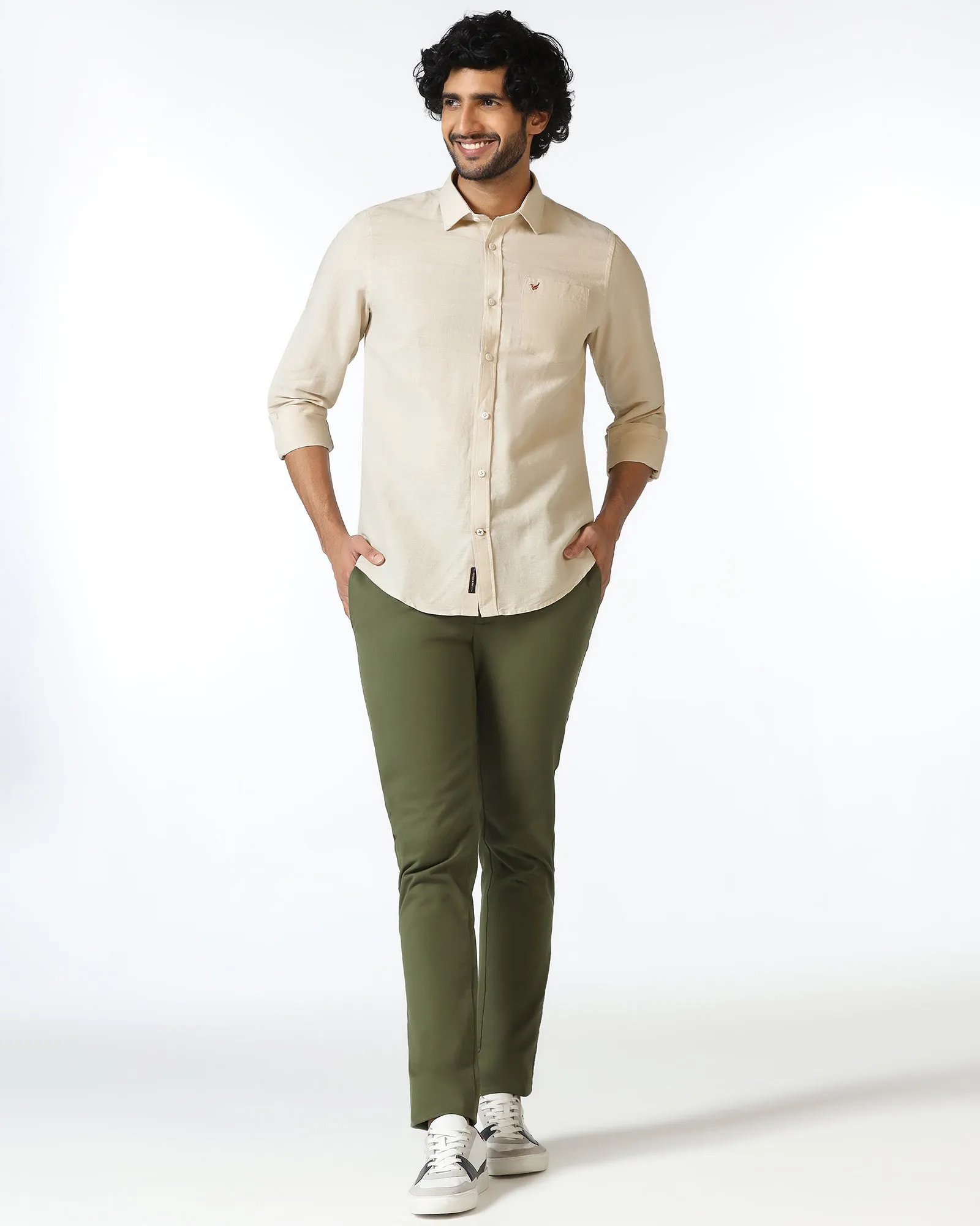 Natural Linen Solid Shirt - Salmon Comfort Fit