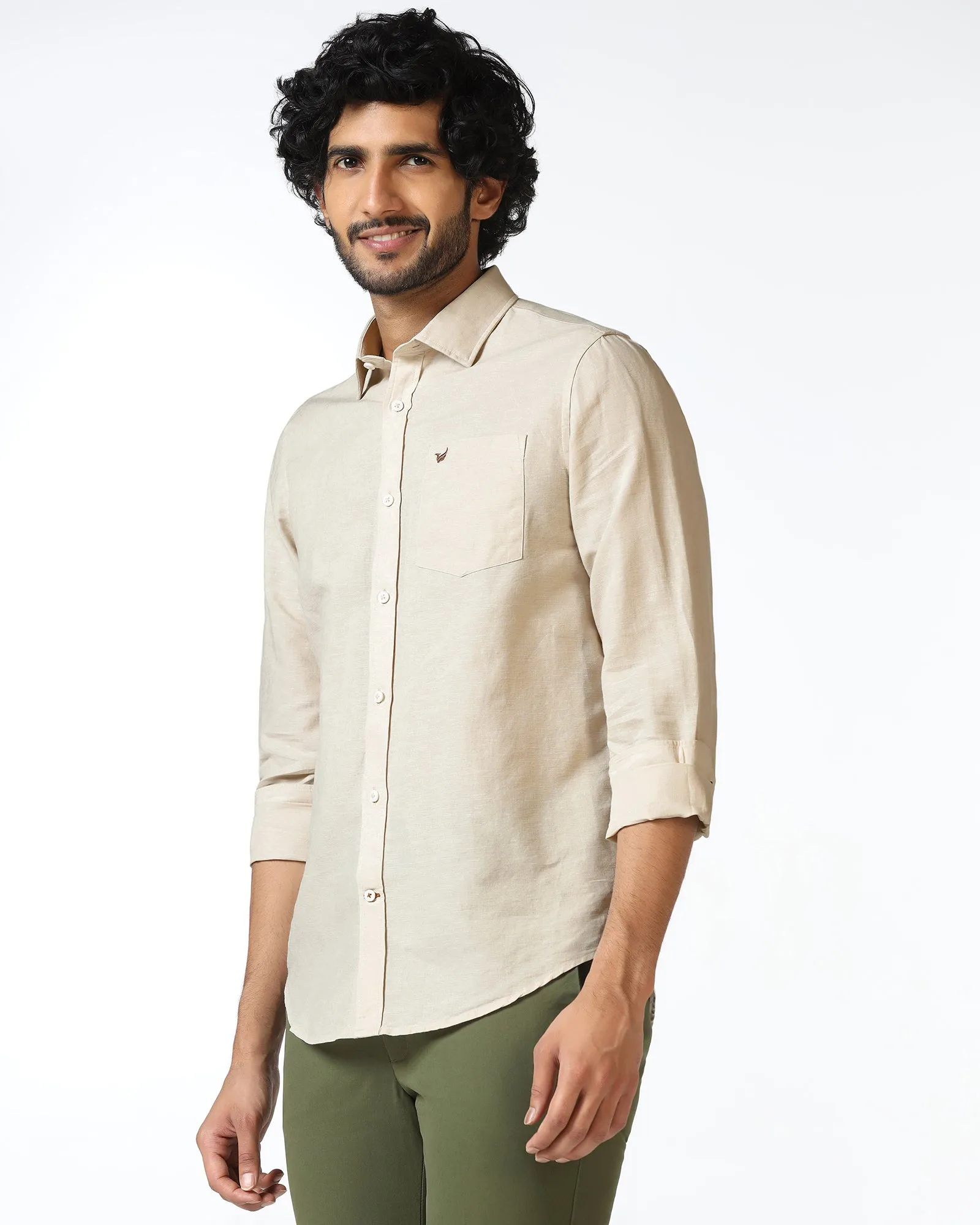 Natural Linen Solid Shirt - Salmon Textured Finish Trendsetter Choice