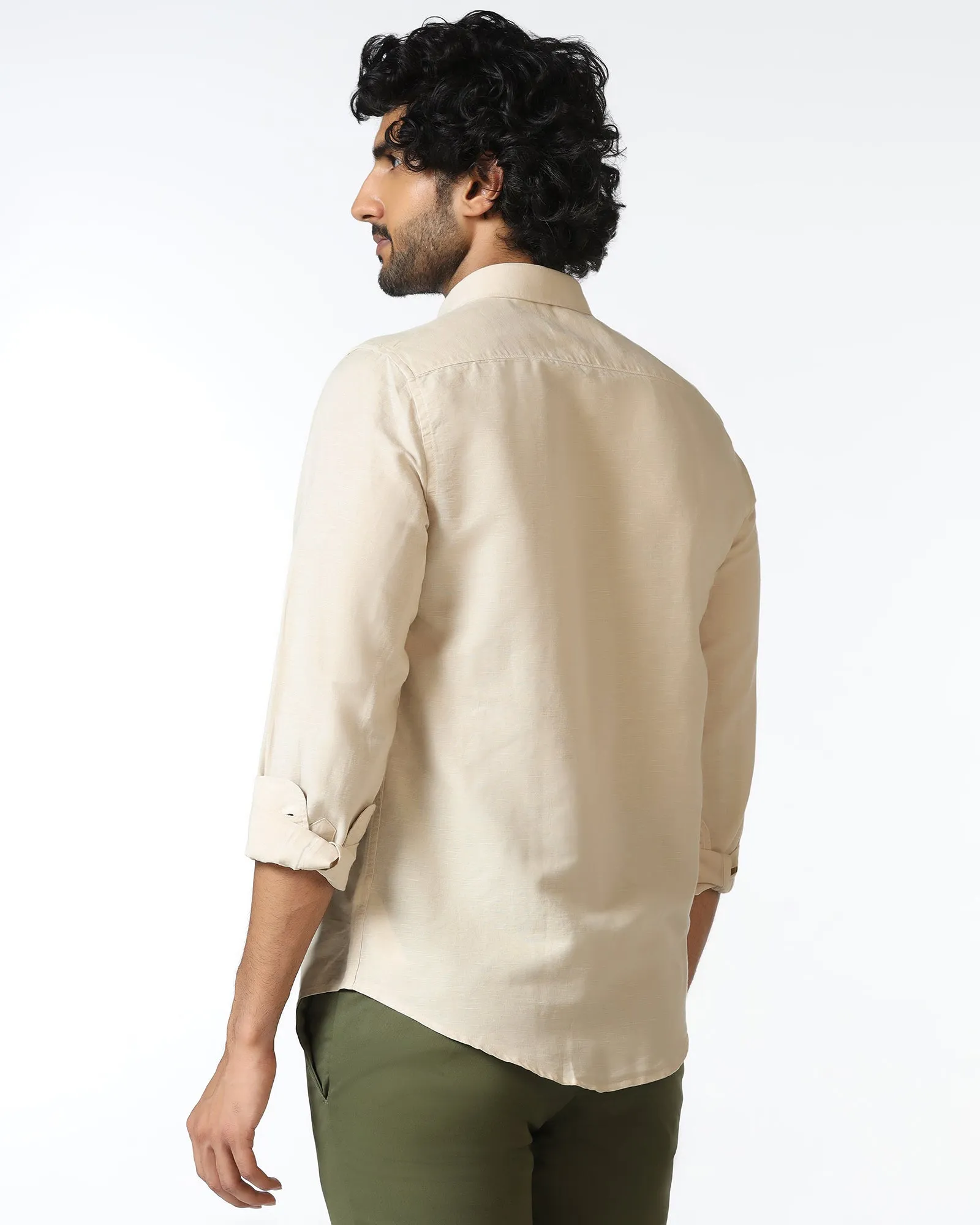 Fashion staples Natural Linen Solid Shirt - Salmon