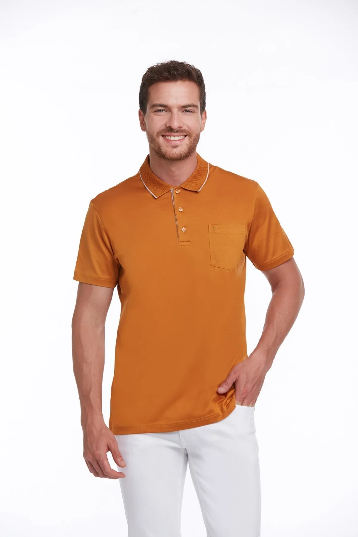 Ventilated Side Gussets Regular Fit Orange Basic Cotton Polo T-Shirt