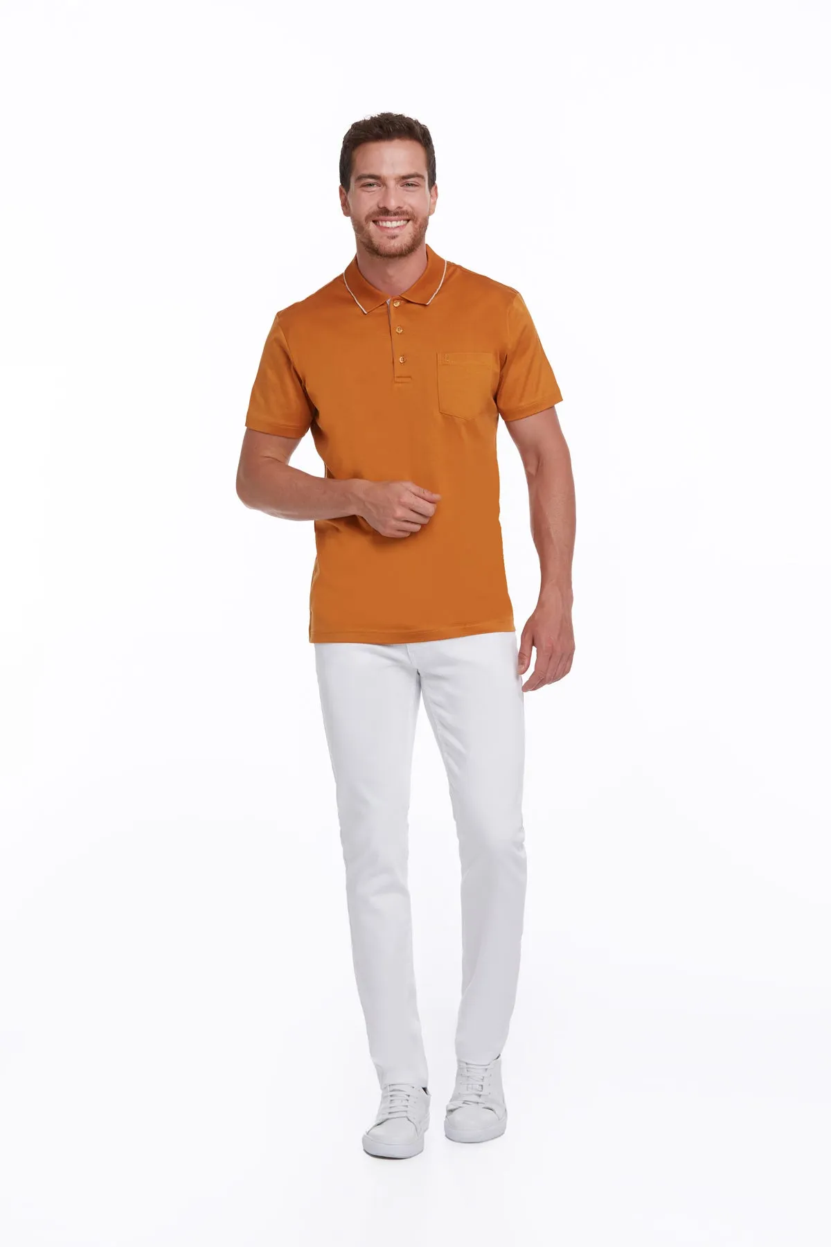 Regular Fit Orange Basic Cotton Polo T-Shirt Functional Layer