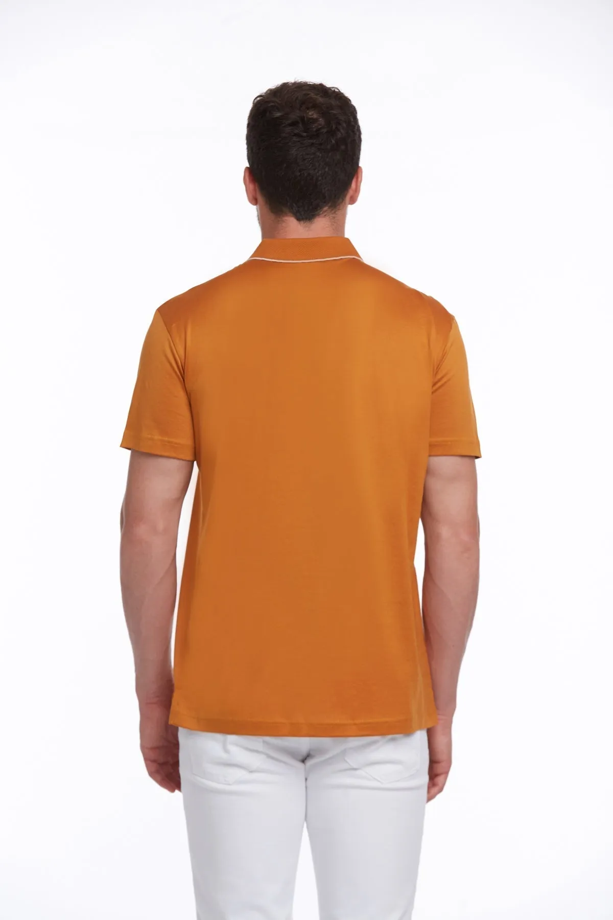 Versatile Layer Regular Fit Orange Basic Cotton Polo T-Shirt