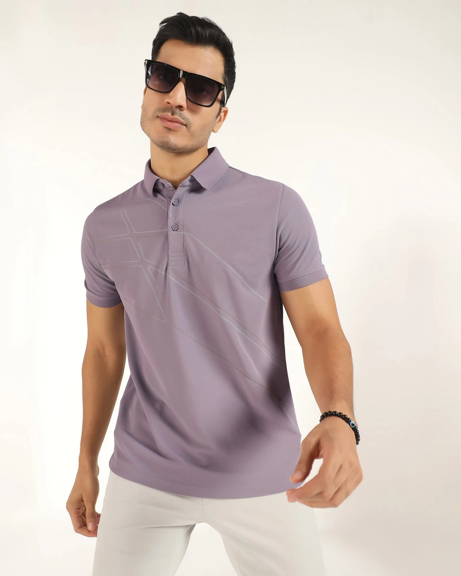 TechPro Polo Light Purple Printed T-Shirt - Slash Flexible Layer Outdoor Lifestyle