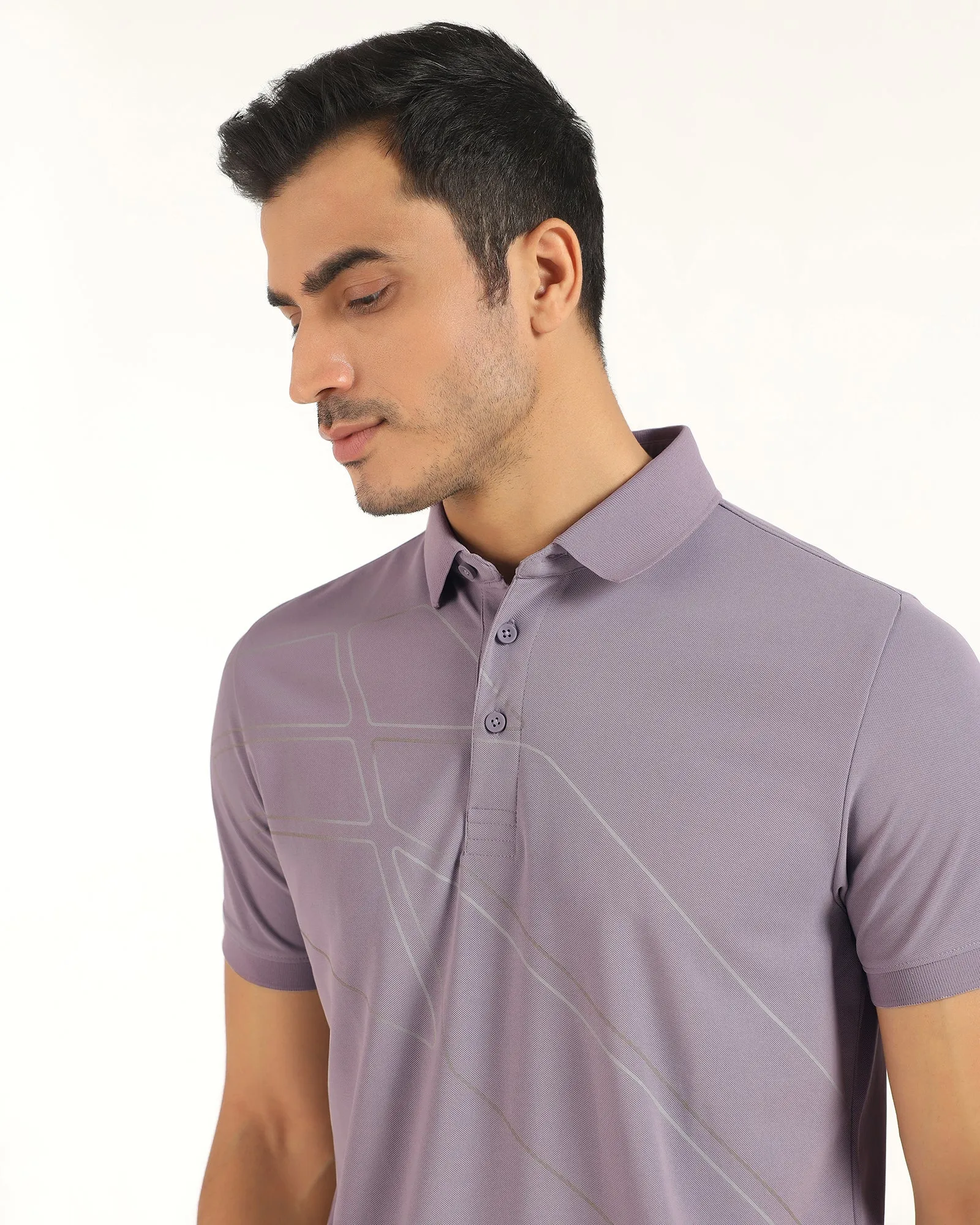 TechPro Polo Light Purple Printed T-Shirt - Slash Summer Smart Cozy Fit