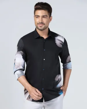 Casual Black Printed Shirt - Santo Thermoregulating Fabric Flexible Mobility