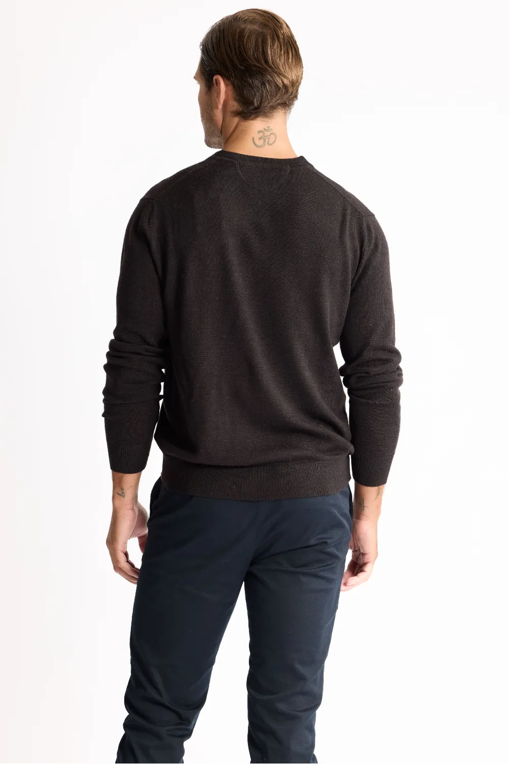 MachineWashable Warm Coat Merino V-neck - Espresso