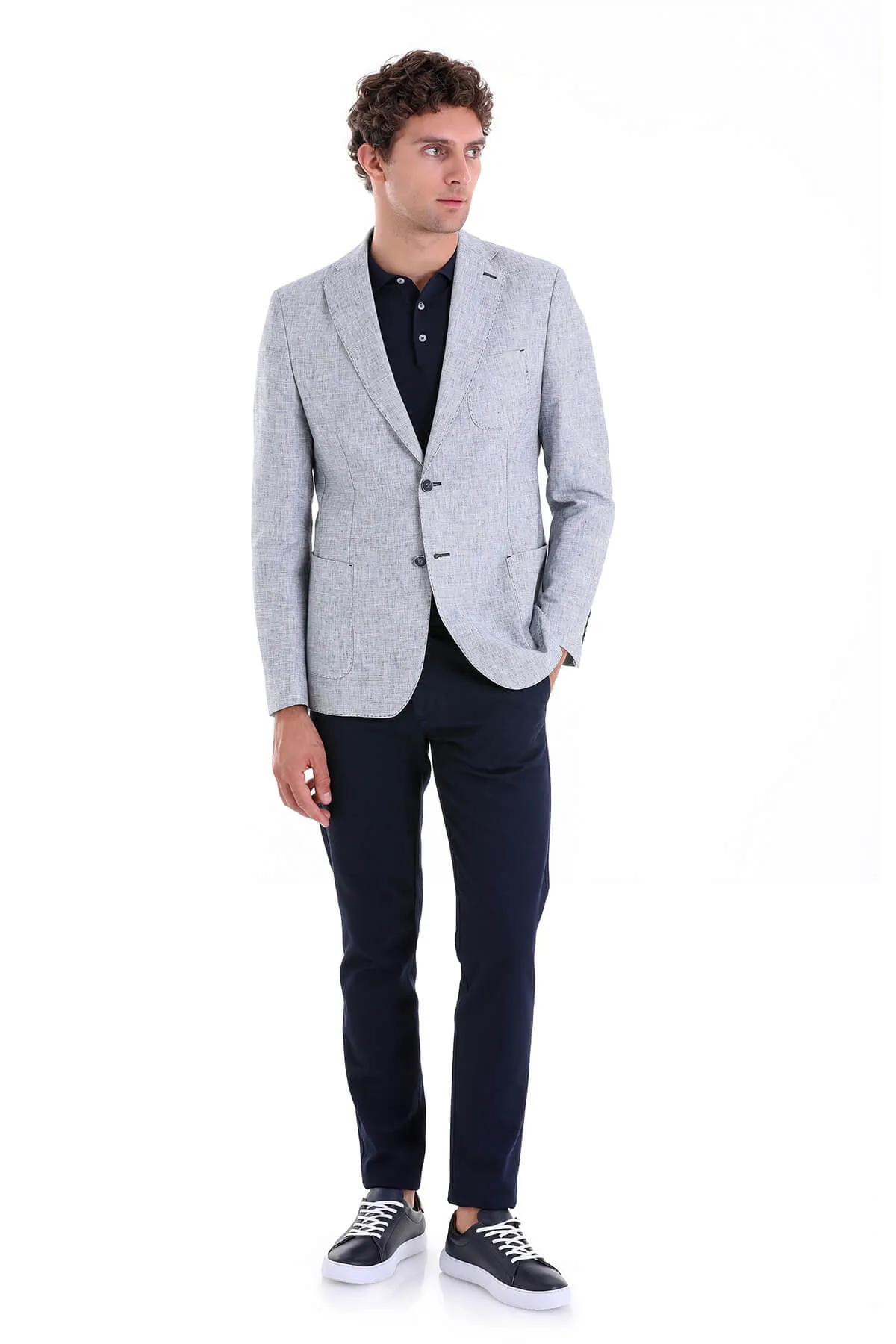 Balanced Insulation Easy Care Fabric Slim Fit Notch Lapel Light Blue Linen Casual Blazer