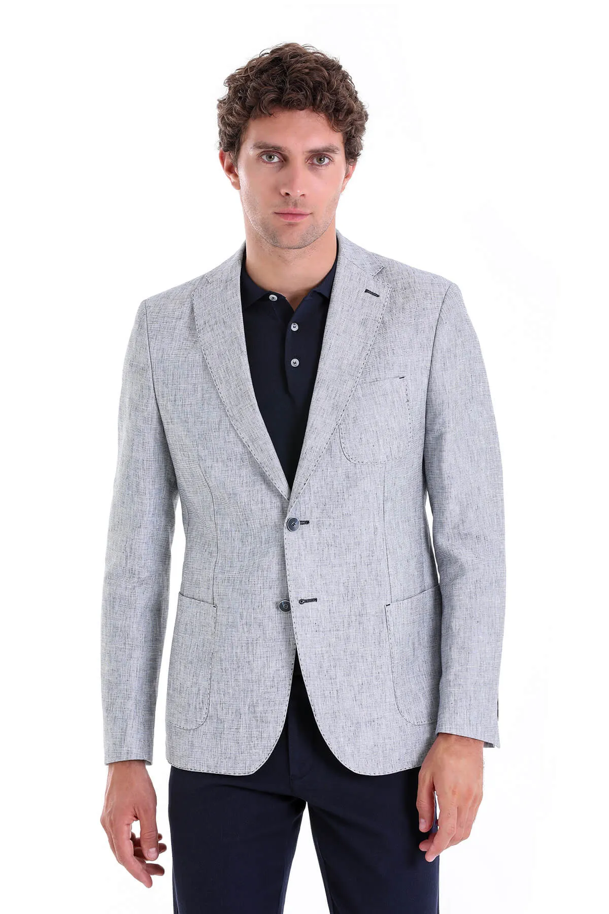 Erasable Stains Treatment HypoallergenicMaterial Slim Fit Notch Lapel Light Blue Linen Casual Blazer