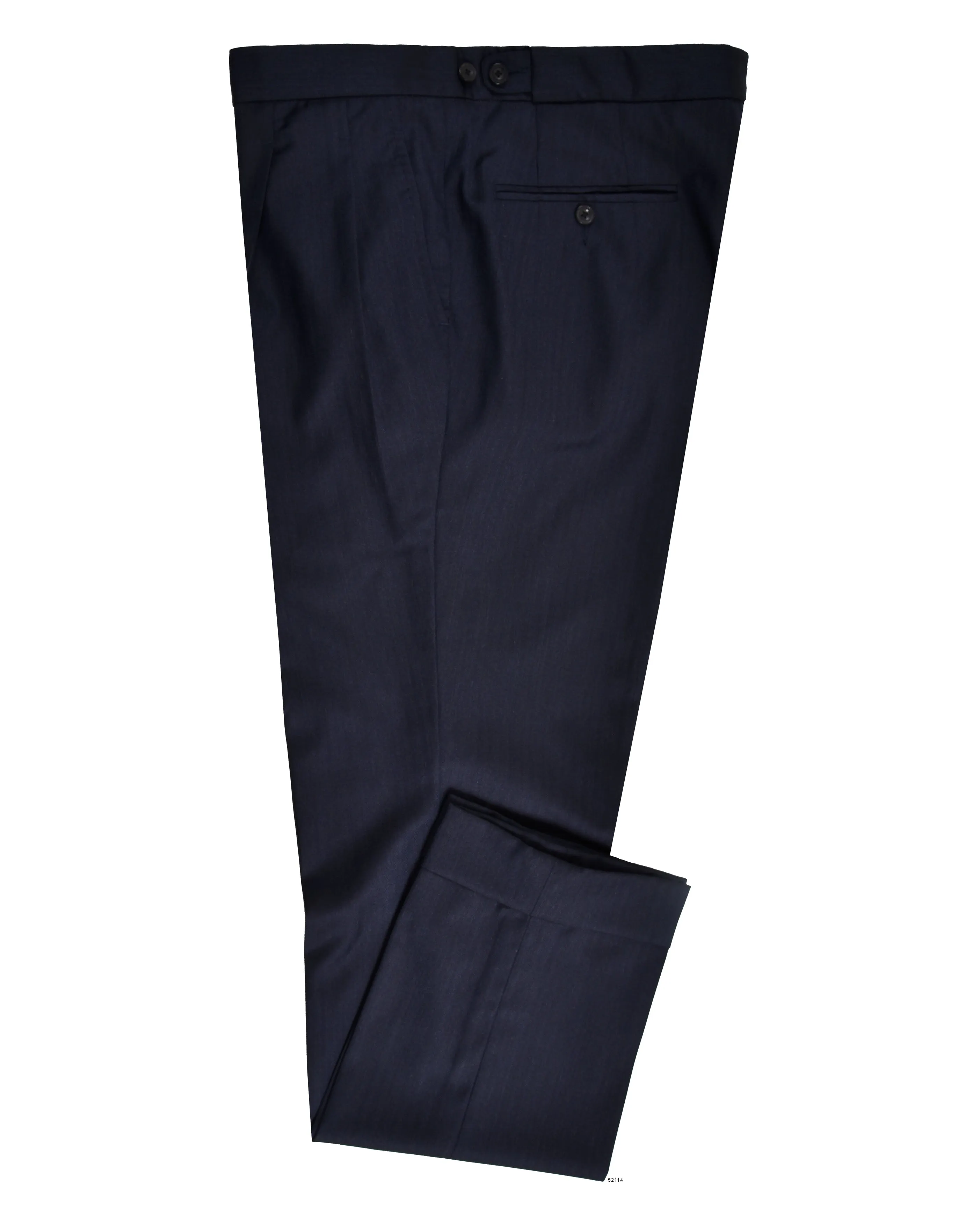 Seamless Waistband Structured Hemline Drago: Super 130s  - Navy Herringbone