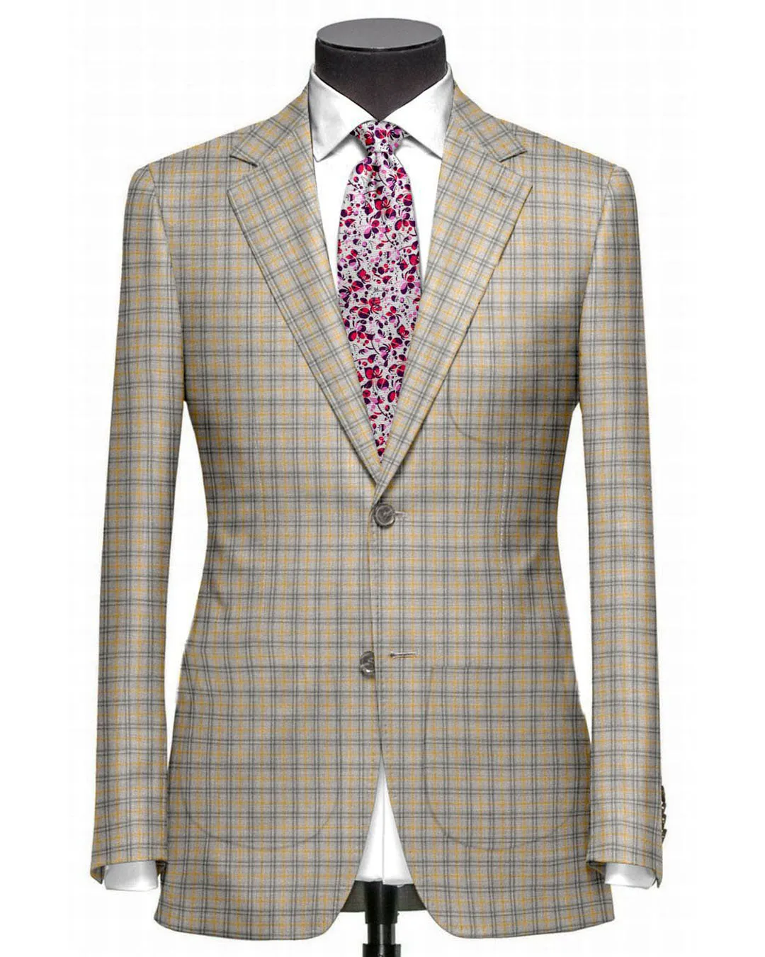 Classic Casual Look Urban Edge EThomas Tan Grey Tartan Plaid 130s Wool Jacket