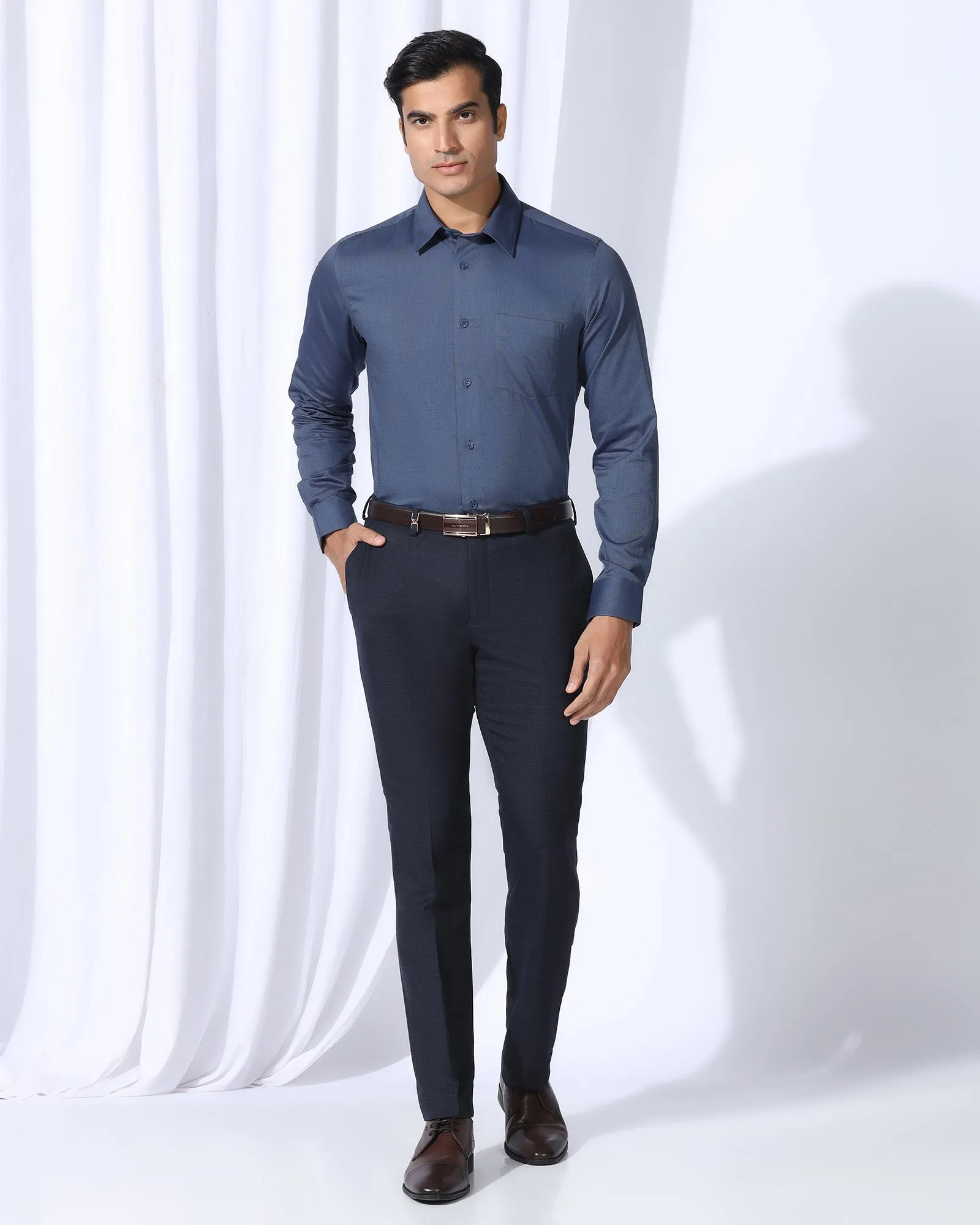 Breathable mesh Non Iron Formal Navy Textured Shirt - Vlog