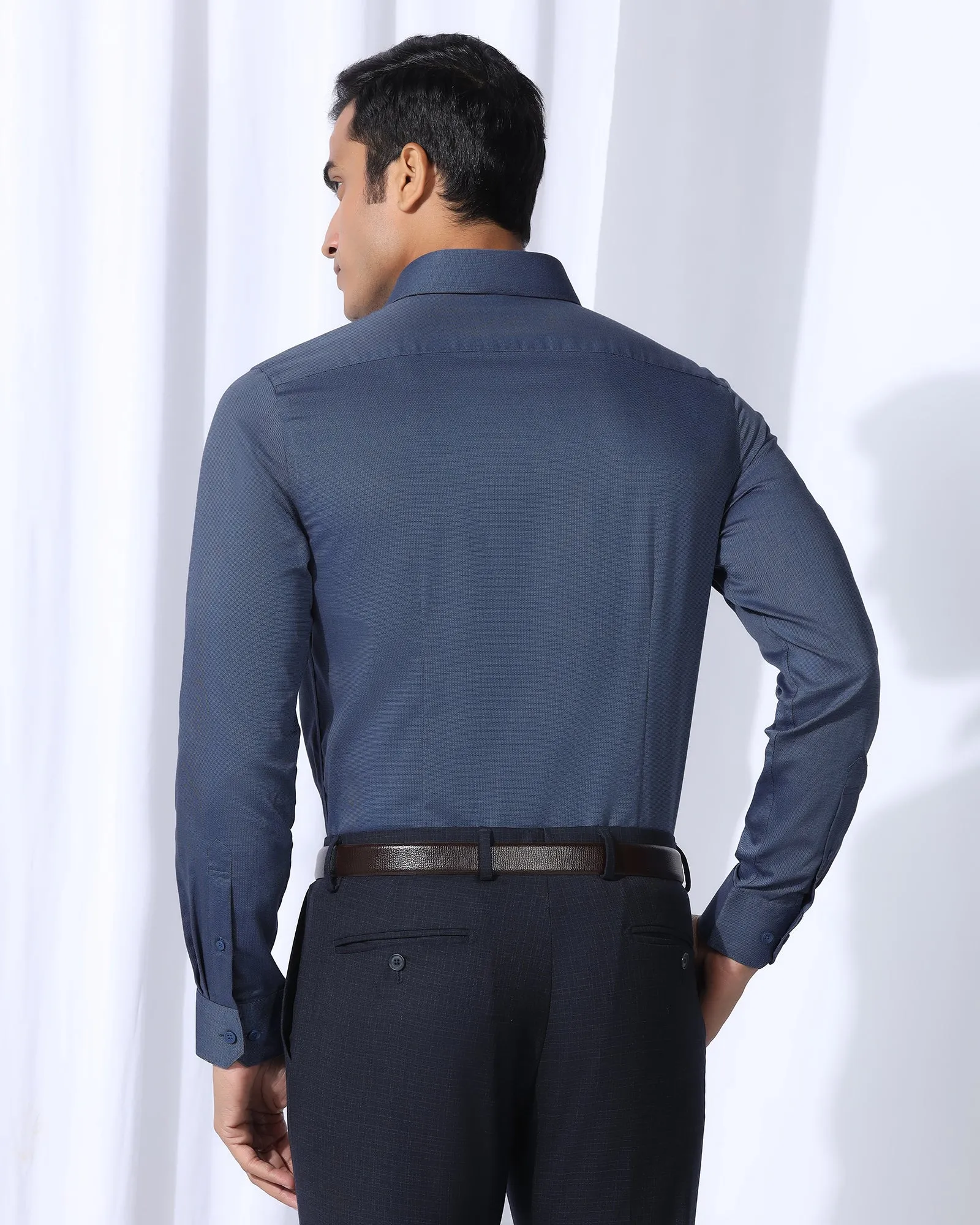 Non Iron Formal Navy Textured Shirt - Vlog gender-neutral