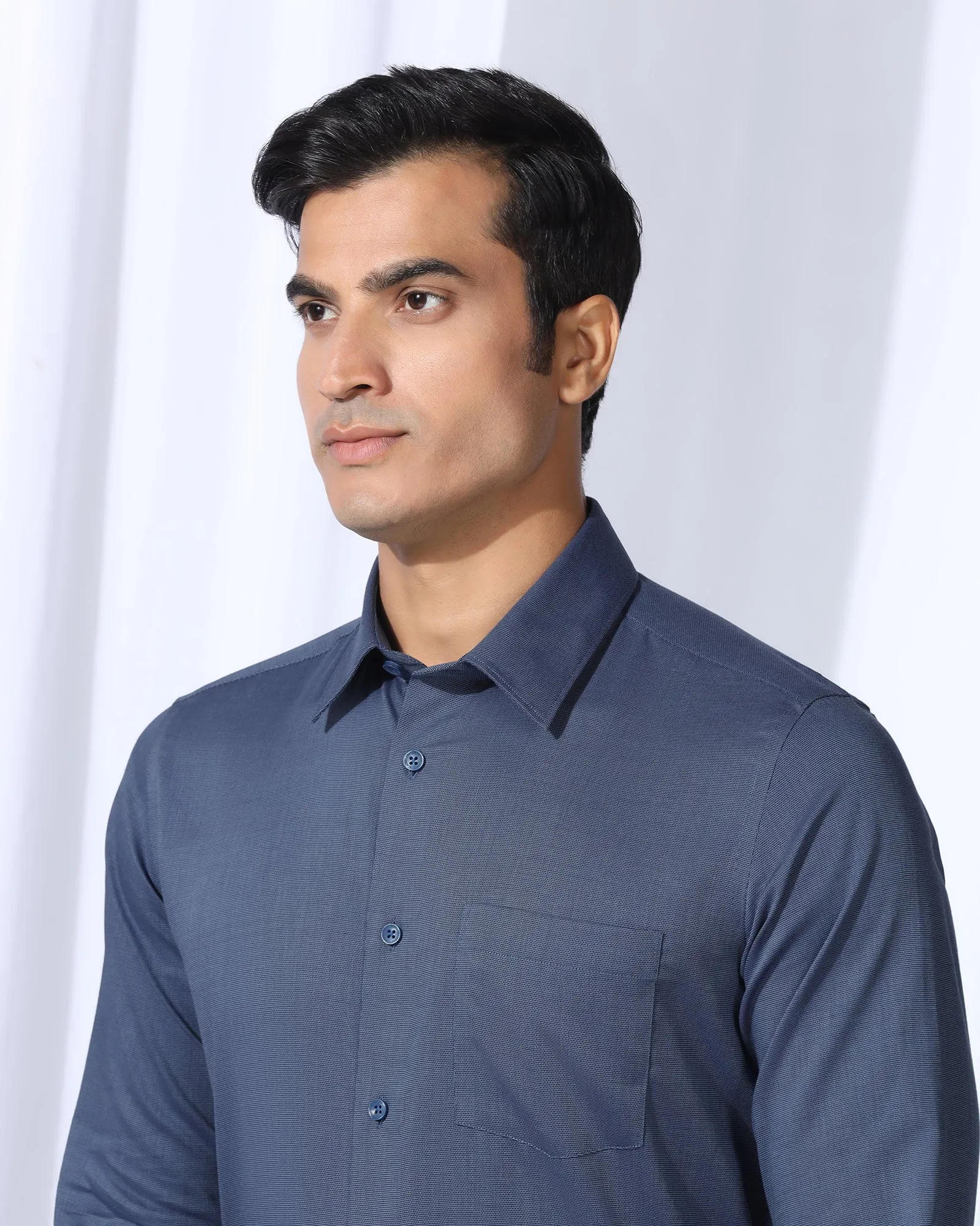 Fashionable Pick Non Iron Formal Navy Textured Shirt - Vlog