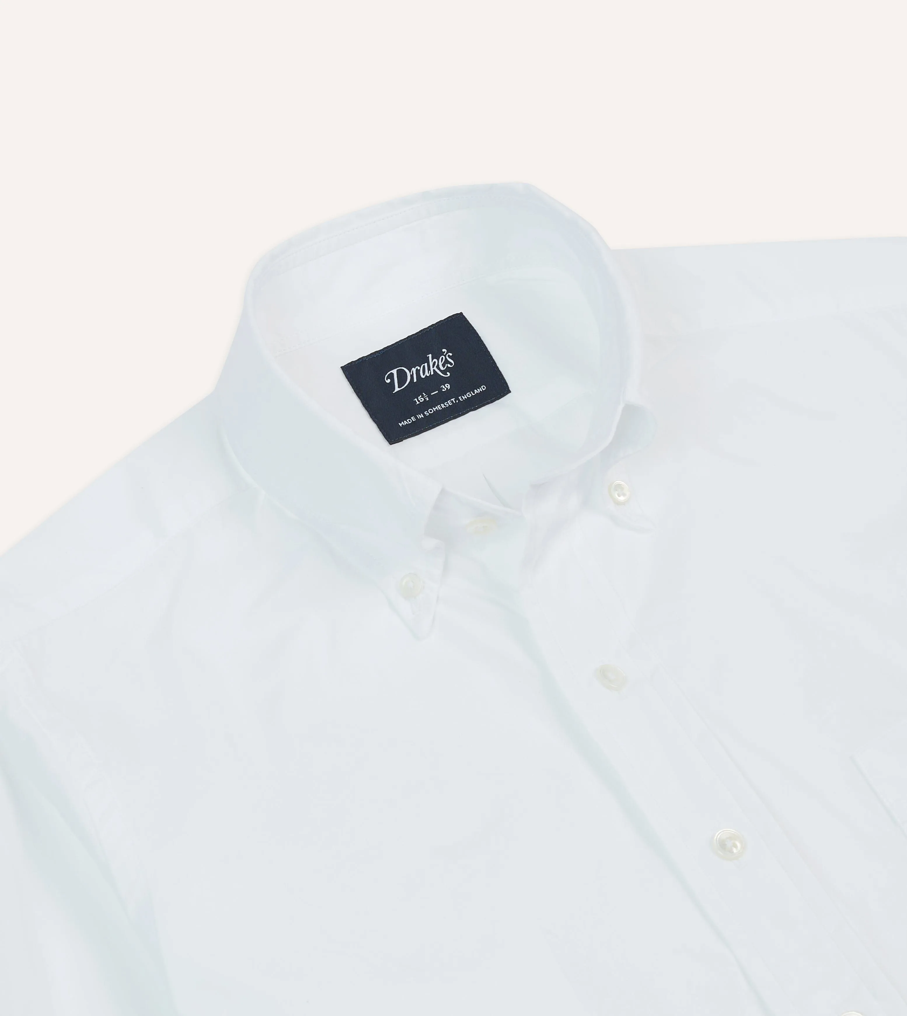 White Cotton Pocket Poplin Button-Down Shirt Reinforced Collar Structured Collar