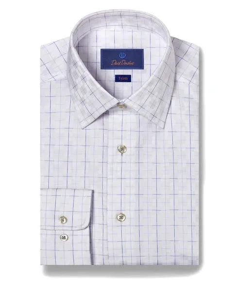 David Donahue Trim Fit Grid Check Dress Shirt in White/Black Corporate Retreat