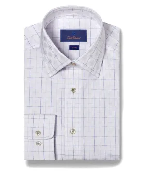 David Donahue Trim Fit Grid Check Dress Shirt in White/Black Summer Must-have