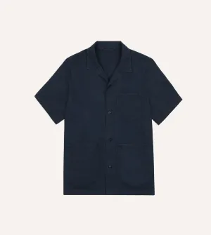 color block Petite Option Indigo Linen Short Sleeve Safari Shirt