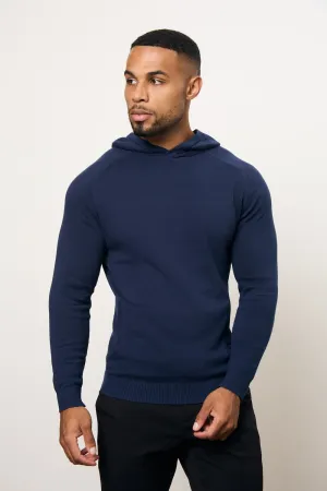 Pure Cotton Knitted Hoodie in Navy Chic Fit Business Attire