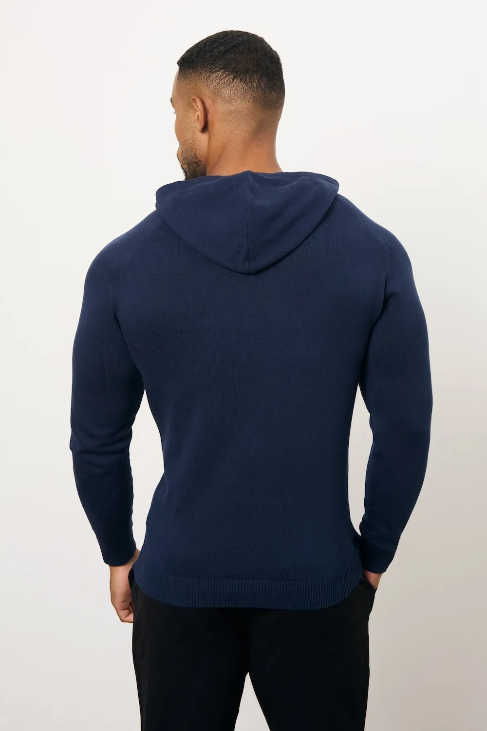 Pure Cotton Knitted Hoodie in Navy casual top UVProtection