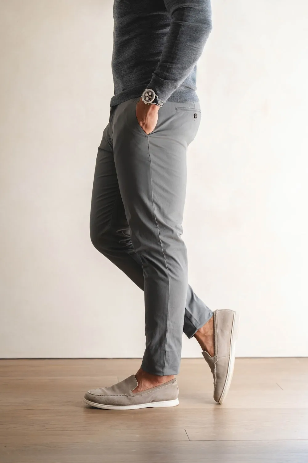 Athletic Fit Cotton Stretch Chino Pants in Dark Grey Timeless Layers