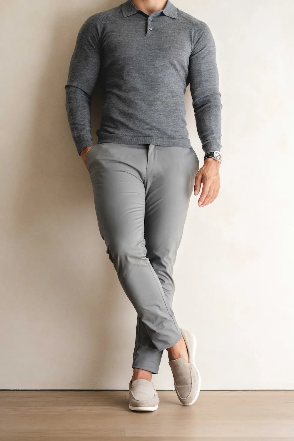 Athletic Fit Cotton Stretch Chino Pants in Dark Grey UltraSoftLining