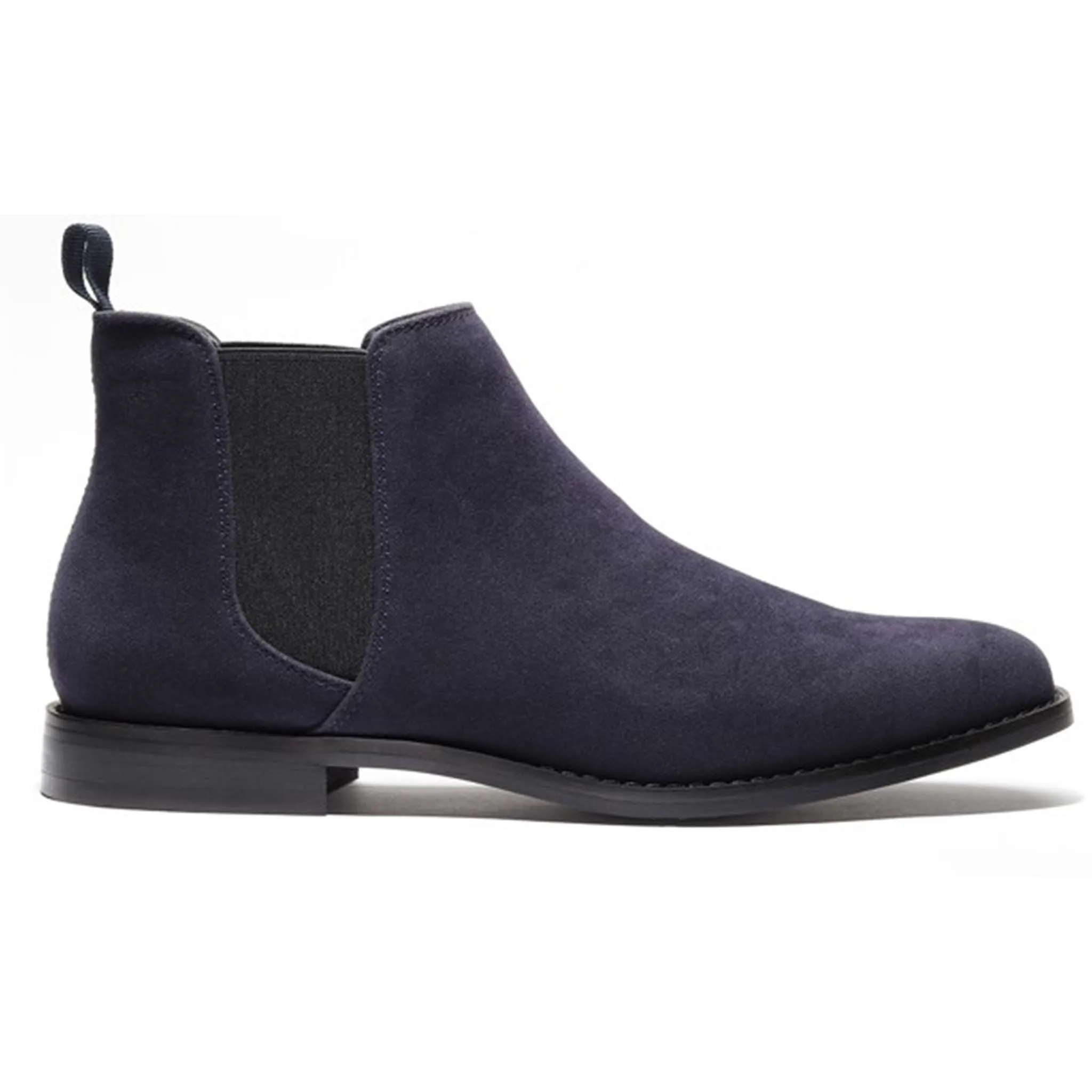 Men's Navy Suede Chelsea Boot Protective Finish Snowy Path Good Traction