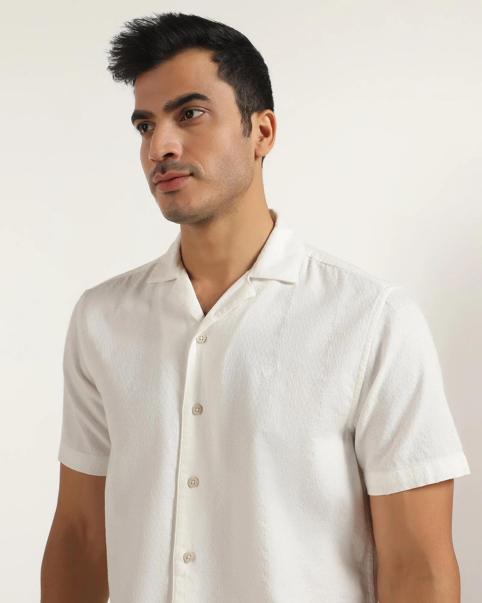 Microfiber Material Ethical production Casual Half Sleeve White Textured Shirt - Elister