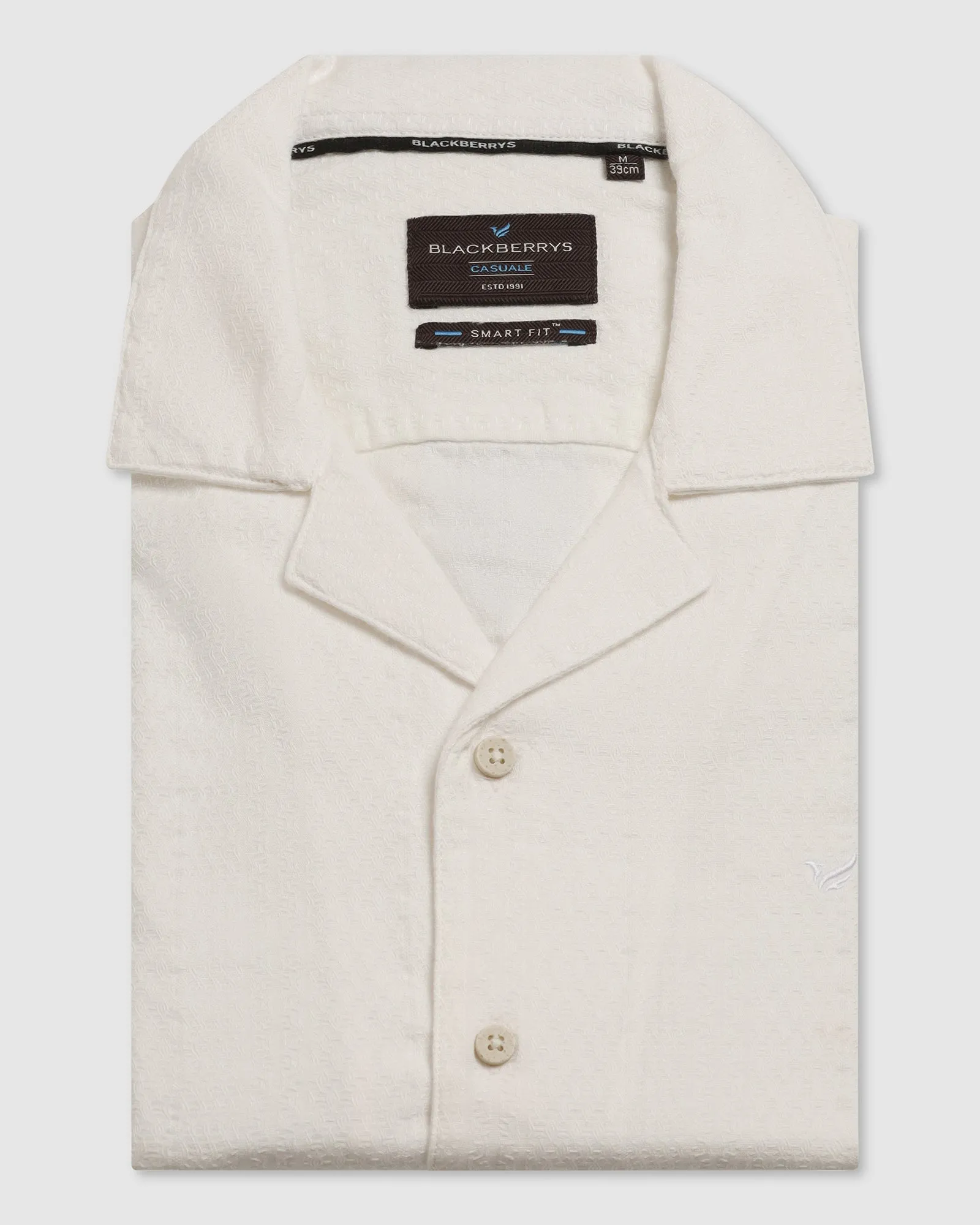 Tagless Labeling Casual Half Sleeve White Textured Shirt - Elister