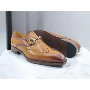 Carrucci Cognac Leather Sole Horsebit Loafer Dress Shoe - KL901-01 Premium Leather Memory Foam Cushioning