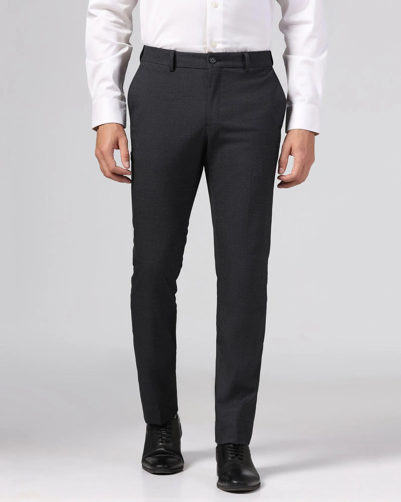 Quality Fabric Slim Fit B-91 Formal Black Textured Trouser - Ford