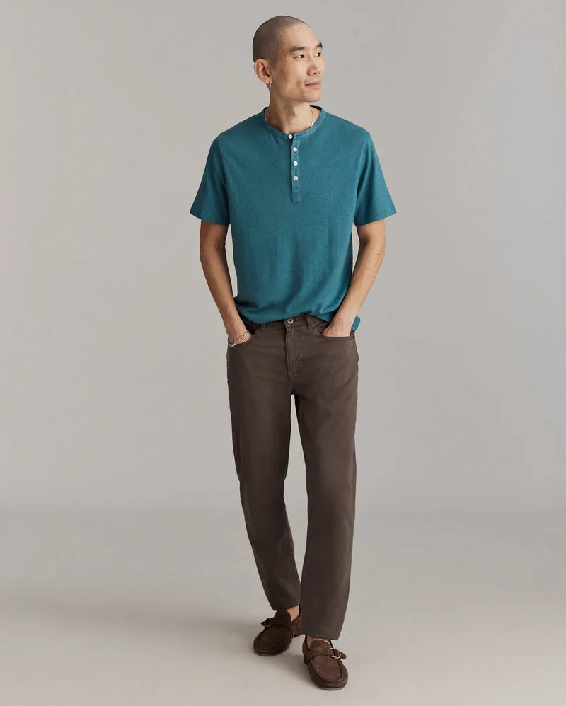 Lightweight Construction Hemp SS Cotton Henley - Washed Lake Blue