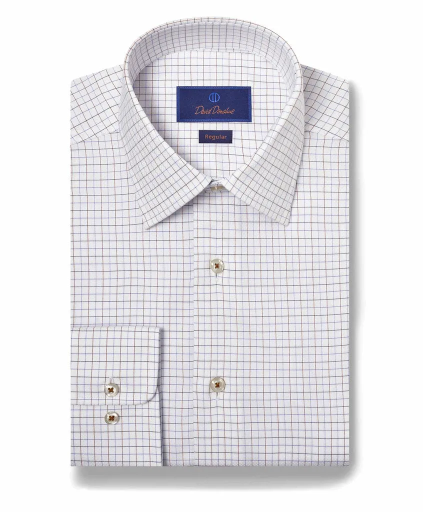David Donahue Regular Fit Tattersall Check Dress Shirt in White/Dune Interview Ready