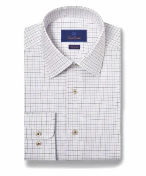 David Donahue Regular Fit Tattersall Check Dress Shirt in White/Dune Wrinkle Free Care Breathable back panel